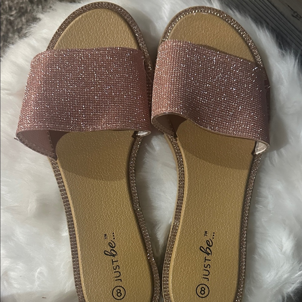 Just Be Women's Glittery Pink Slide Sandals